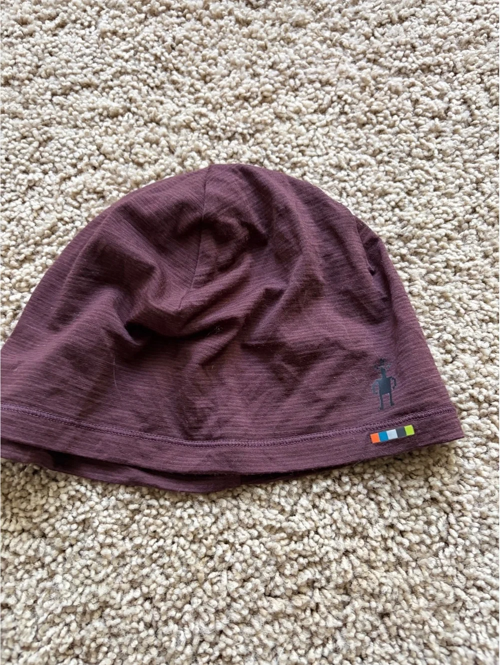 Dark plum Smartwool Merino Beanie lightweight jersey knit construction logo OS